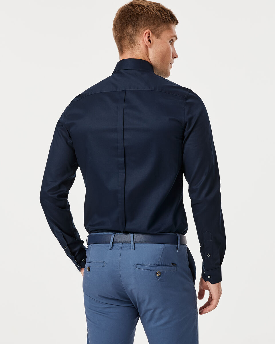 Slim Textured Long Sleeve Shirt, Navy, hi-res